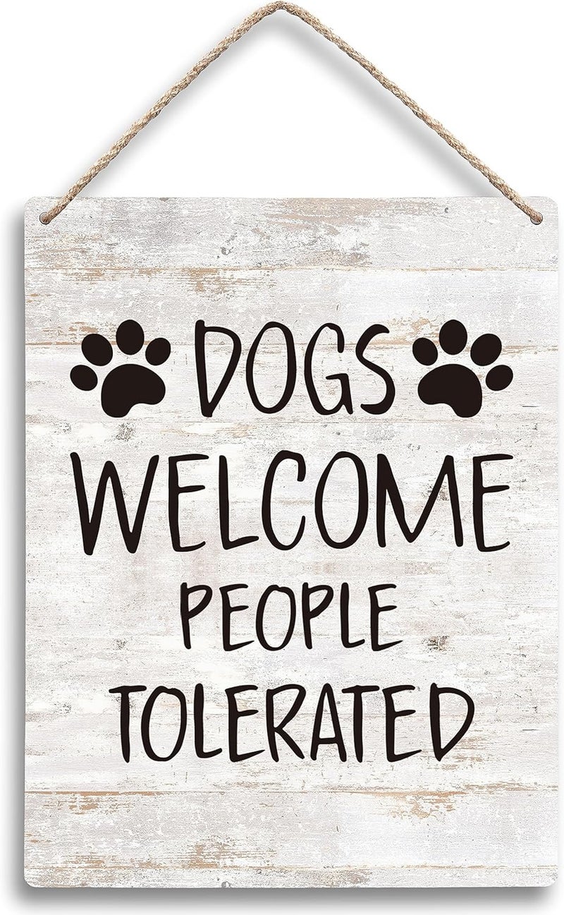 FUGWN Dogs Welcome People Tolerated Dog Wooden Signs 8x10, Dog Signs for Home Decor, Dog Decorations for The Home, Dog Wall Decor, Dog Paw Sign, Dog Gifts, Gifts for Dog Lovers - Image 1